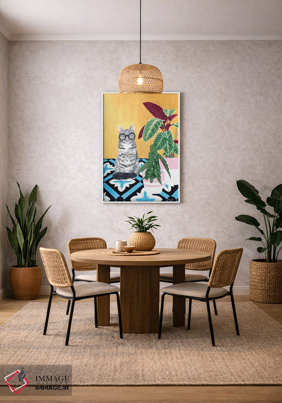 تابلو دکوراتیو گربه باهوش و گیاهان خانگی اثر سالی بی - D3W
