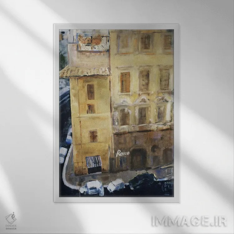 تابلو انتزاعی گوشه خیابان ایتالیایی اثر سوزانه ماری - نمای قابدار سفید