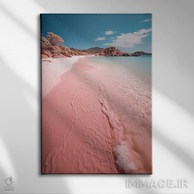 تابلو دکوراتیو امواج آرام در ساحل شنی صورتی اثر سوزان ریچی - نمای روبهرو روی دیوار