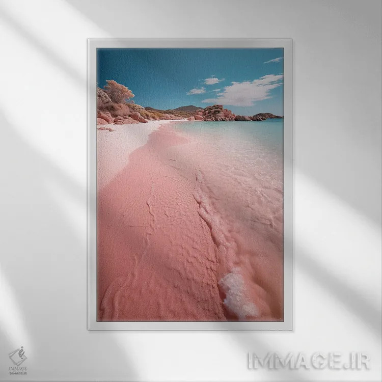 تابلو دکوراتیو امواج آرام در ساحل شنی صورتی اثر سوزان ریچی - نمای قابدار سفید