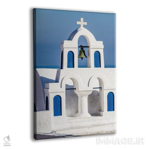 تابلو دکوراتیو Greece. Greek Orthodox Church steeple by the Aegean Sea,اویا… اثر جولی سیندا - نمای پرسپکتیو محصول