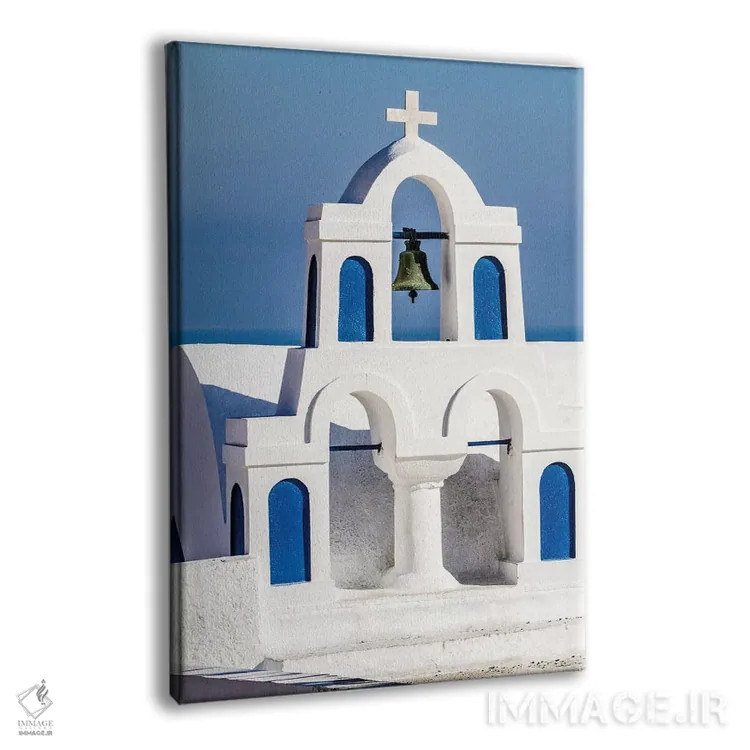 تابلو دکوراتیو Greece. Greek Orthodox Church steeple by the Aegean Sea,اویا… اثر جولی سیندا - نمای پرسپکتیو محصول