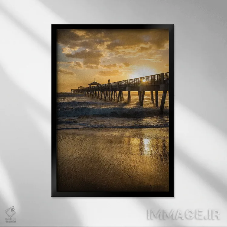 تابلو دکوراتیو Palm Beach County, Florida. Sunrise and high surf.,ساحل جونو… اثر جولی سیندا - نمای قابدار مشکی