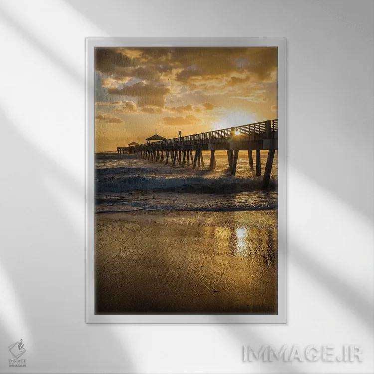 تابلو دکوراتیو Palm Beach County, Florida. Sunrise and high surf.,ساحل جونو… اثر جولی سیندا - نمای قابدار سفید