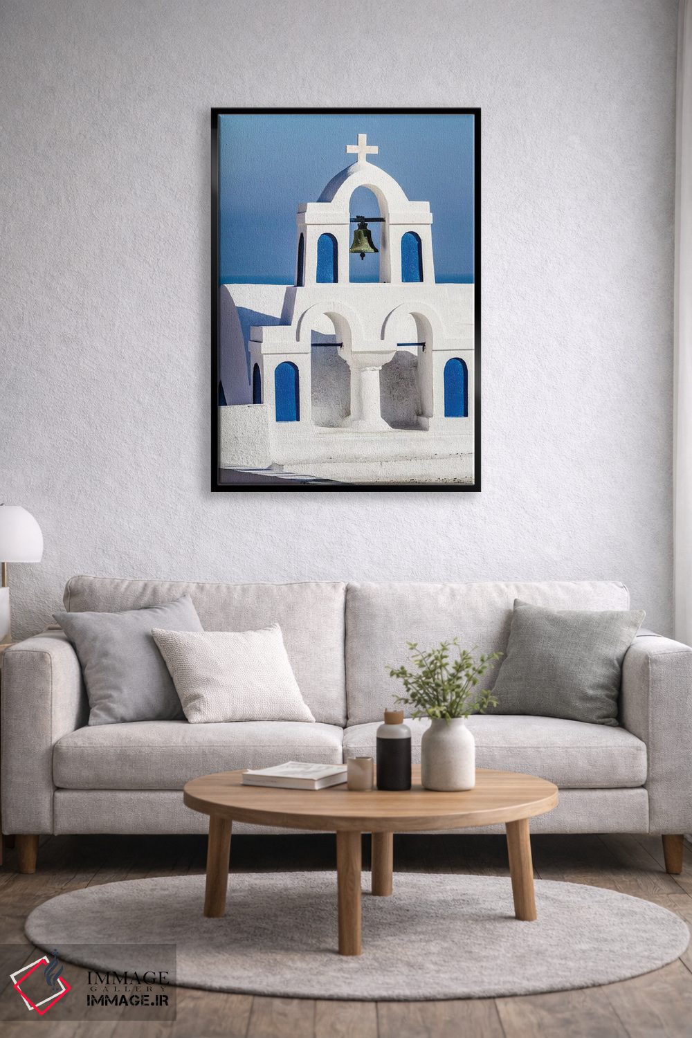 تابلو دکوراتیو Greece. Greek Orthodox Church steeple by the Aegean Sea,اویا… اثر جولی سیندا - D5B