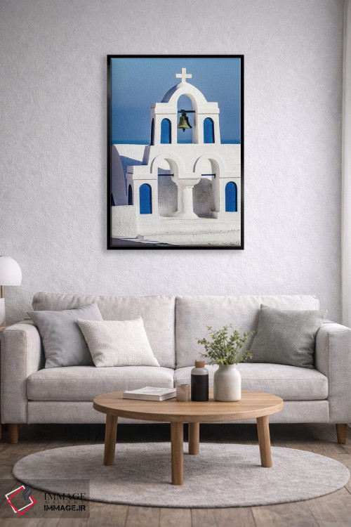 تابلو دکوراتیو Greece. Greek Orthodox Church steeple by the Aegean Sea,اویا… اثر جولی سیندا - D5B