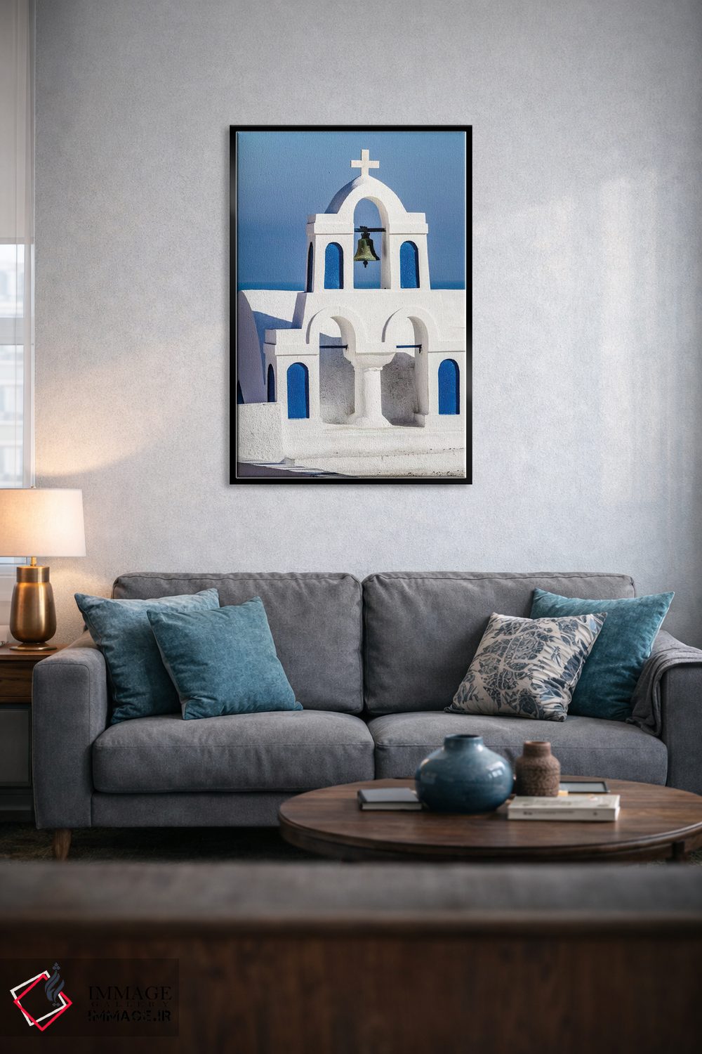تابلو دکوراتیو Greece. Greek Orthodox Church steeple by the Aegean Sea,اویا… اثر جولی سیندا - D6B