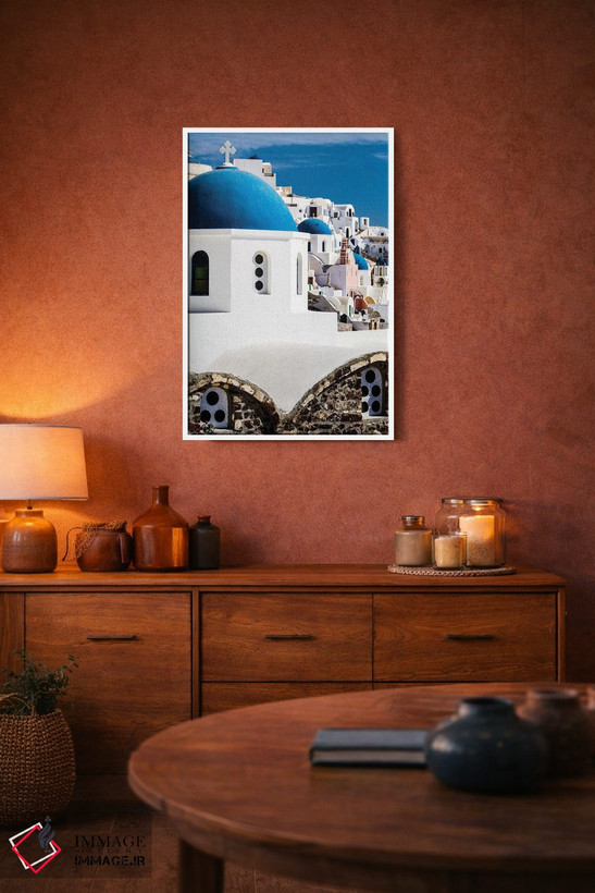 تابلو دکوراتیو Greece. Row of Greek Orthodox Churches with blue domes.,اویا… اثر جولی سیندا - D2W