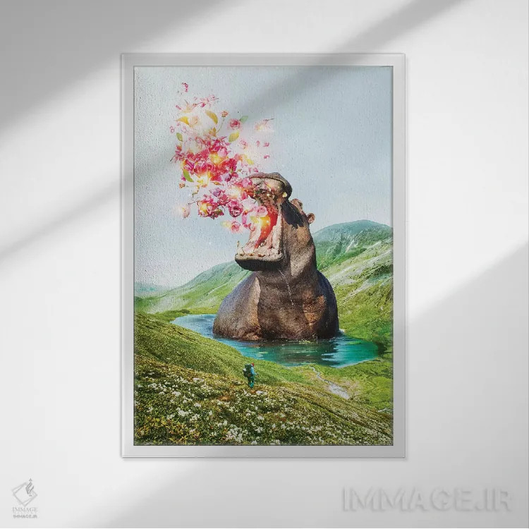تابلو دکوراتیو اسب آبی غوطه ور از درون اثر طراحی سورینگ انکر - نمای قابدار سفید