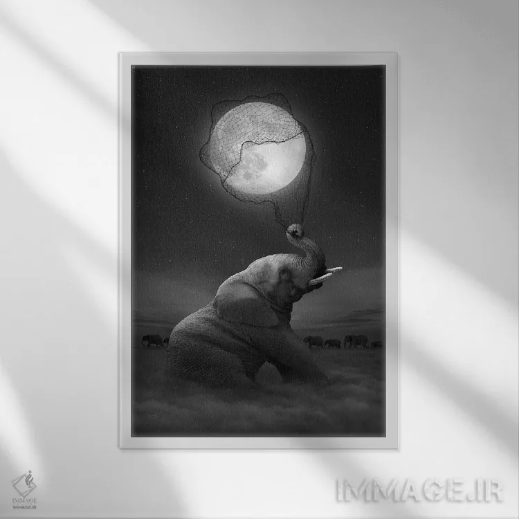 تابلو دکوراتیو فیل اثر طراحی سورینگ انکر - نمای قابدار سفید