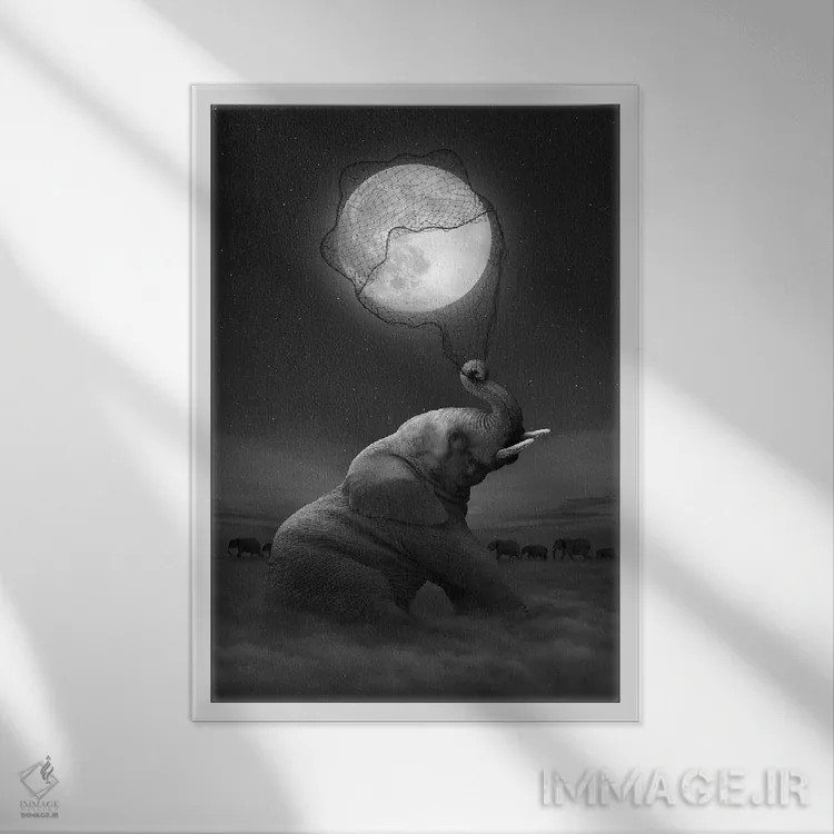 تابلو دکوراتیو فیل اثر طراحی سورینگ انکر - نمای قابدار سفید