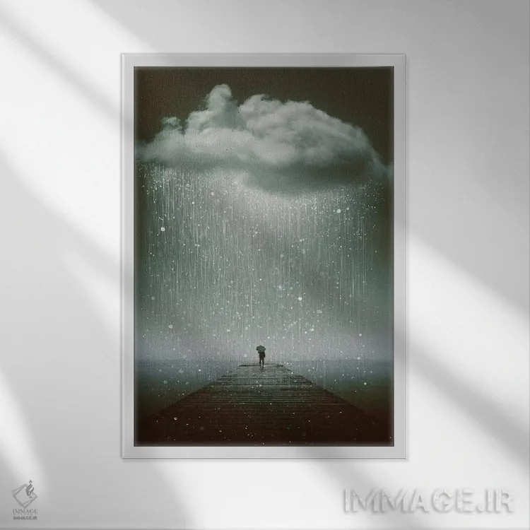 تابلو دکوراتیو حتی آسمان هم می گرید اثر طراحی سورینگ انکر - نمای قابدار سفید
