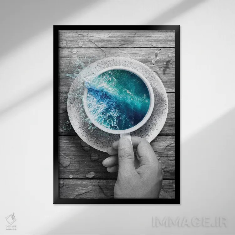 تابلو دکوراتیو موج اسپوندریفت اثر طراحی سورینگ انکر - نمای قابدار مشکی