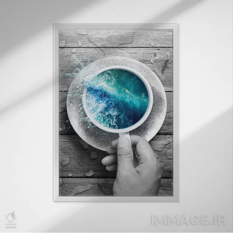 تابلو دکوراتیو موج اسپوندریفت اثر طراحی سورینگ انکر - نمای قابدار سفید