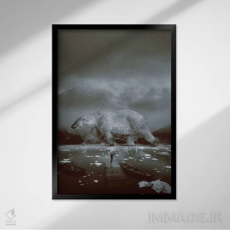 تابلو دکوراتیو خرس قطبی رهیاب اثر طراحی سورینگ انکر - نمای قابدار مشکی