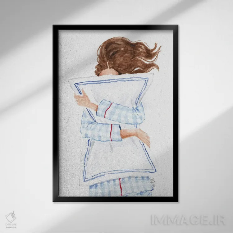 تابلو دکوراتیو لباس خواب چهارخانه اثر استایل آو براش - نمای قابدار مشکی