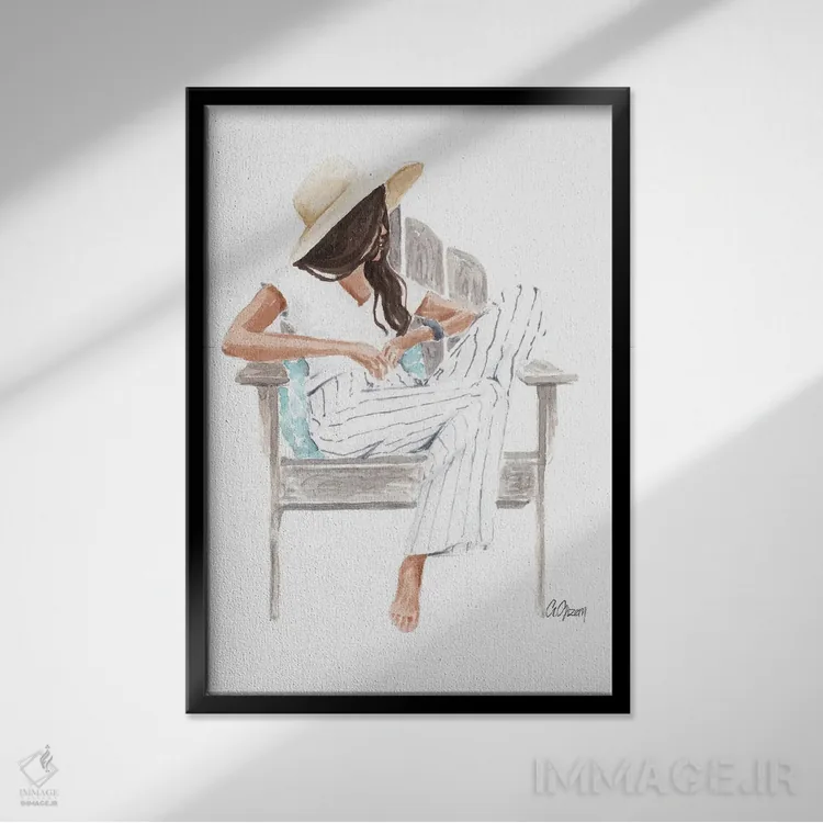 تابلو دکوراتیو کلاه تابستانی اثر استایل آو براش - نمای قابدار مشکی