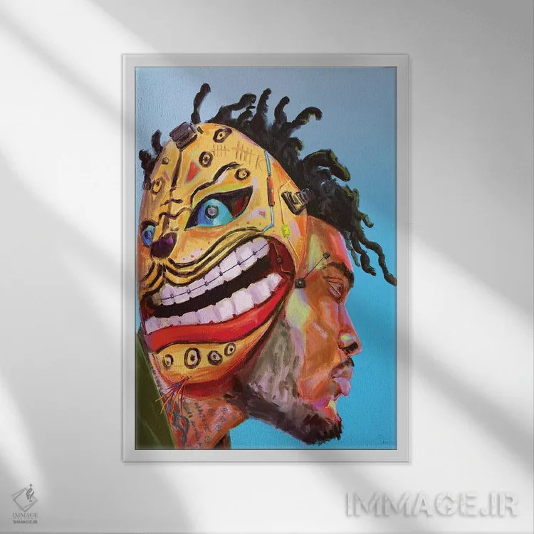 تابلو دکوراتیو نقاب دار اثر سم آنچه - نمای قابدار سفید