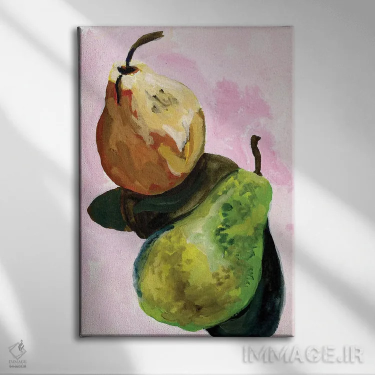 تابلو دکوراتیو یک جفت گلابی اثر پتی سوکول - نمای روبهرو روی دیوار