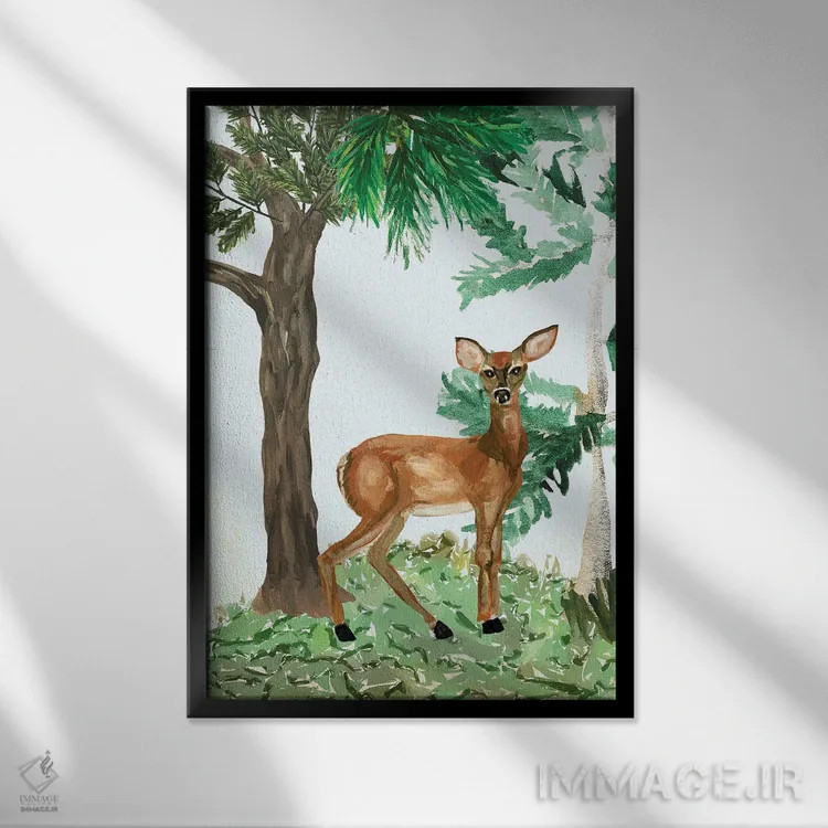 تابلو دکوراتیو A Deer,گوزن ماده، یک آهو اثر پتی سوکول - نمای قابدار مشکی