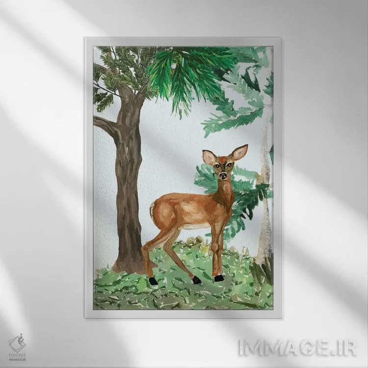 تابلو دکوراتیو A Deer,گوزن ماده، یک آهو اثر پتی سوکول - نمای قابدار سفید