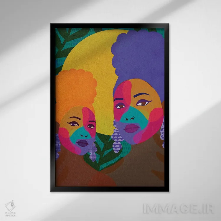 تابلو مدرن عشق خواهری اثر شرکت کاغذ ساگمون - نمای قابدار مشکی