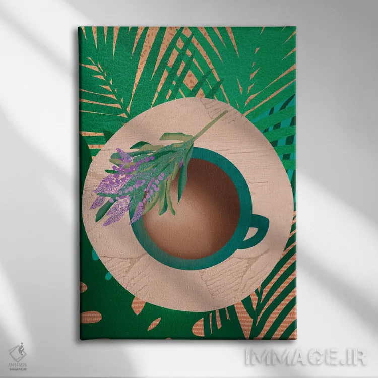 تابلو دکوراتیو قهوه و اسطوخودوس اثر شرکت کاغذ ساگمون - نمای روبهرو روی دیوار