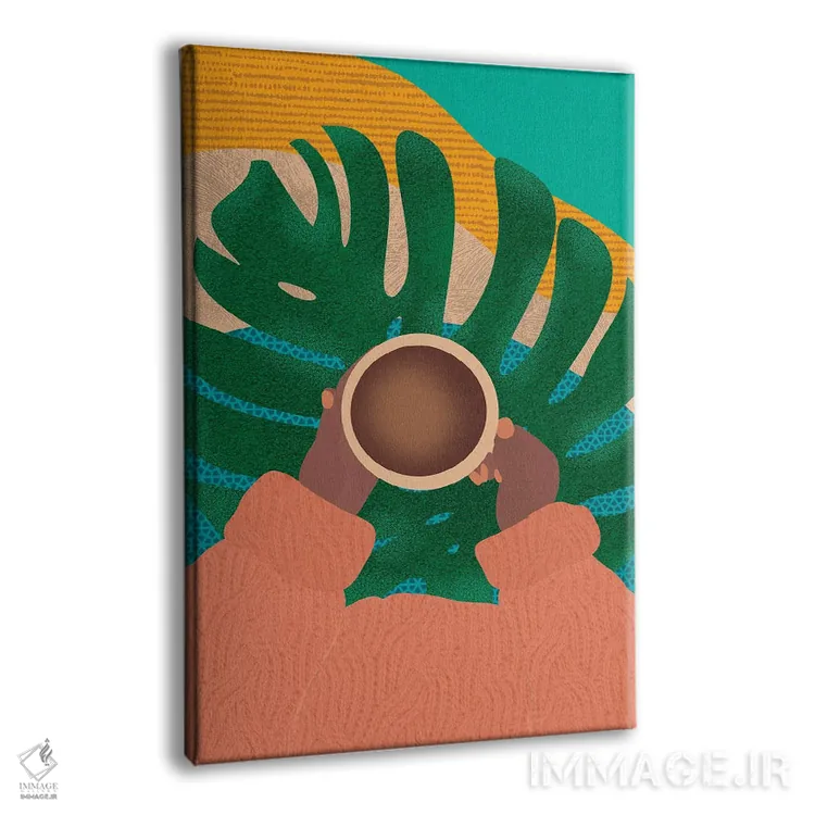 تابلو دکوراتیو قهوه و گیاهان اثر شرکت کاغذ ساگمون - نمای پرسپکتیو محصول