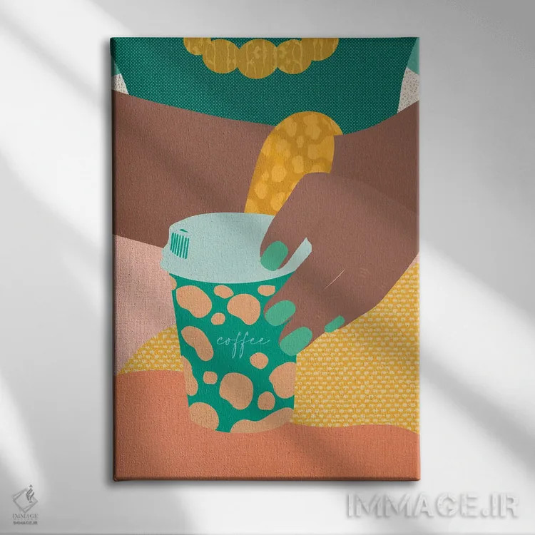 تابلو دکوراتیو قهوه بیرون بری اثر شرکت کاغذ ساگمون - نمای روبهرو روی دیوار
