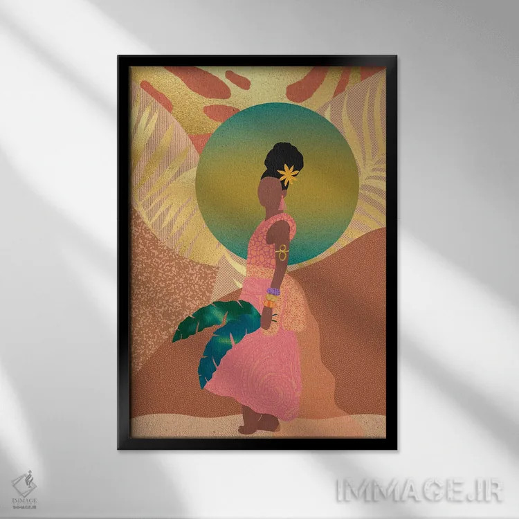 تابلو مدرن دختر جزیره ای اثر شرکت کاغذ ساگمون - نمای قابدار مشکی