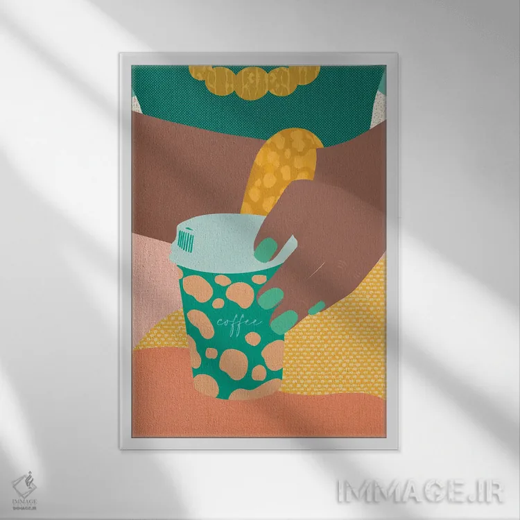 تابلو دکوراتیو قهوه بیرون بری اثر شرکت کاغذ ساگمون - نمای قابدار سفید