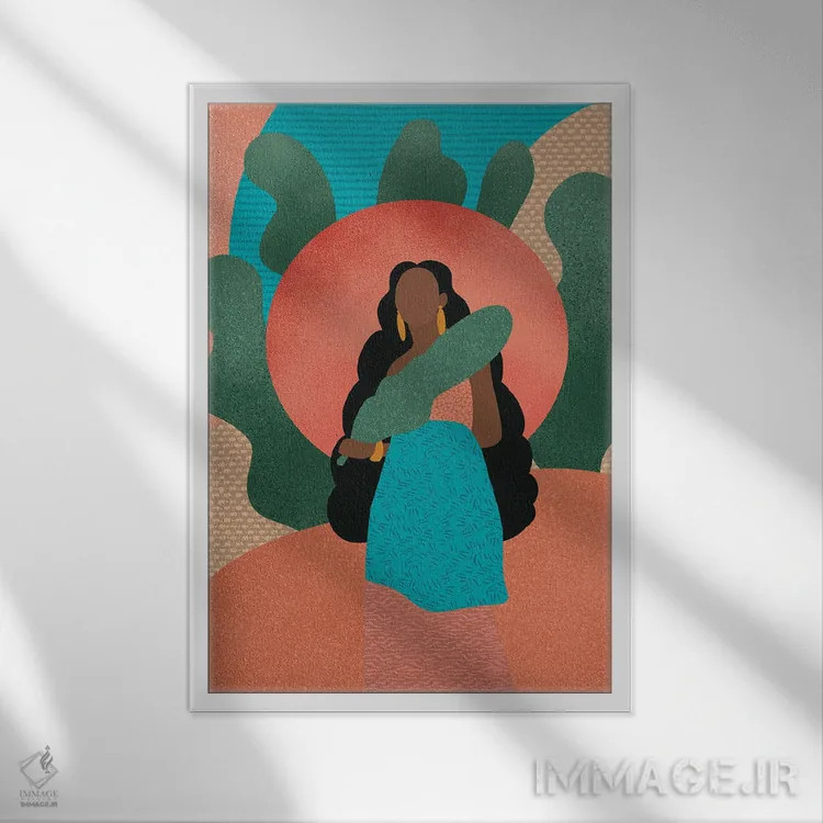 تابلو دکوراتیو زن سیاه پوست در طبیعت اثر شرکت کاغذ ساگمون - نمای قابدار سفید