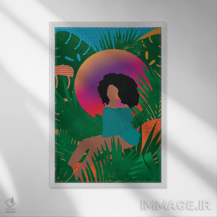 تابلو دکوراتیو حیات وحش و مدل آفرو اثر شرکت کاغذ ساگمون - نمای قابدار سفید