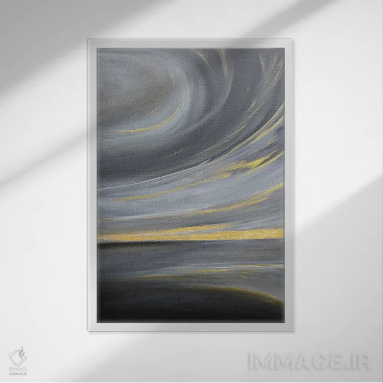 تابلو انتزاعی آسمان طلایی اثر سوفیا کوهن - نمای قابدار سفید