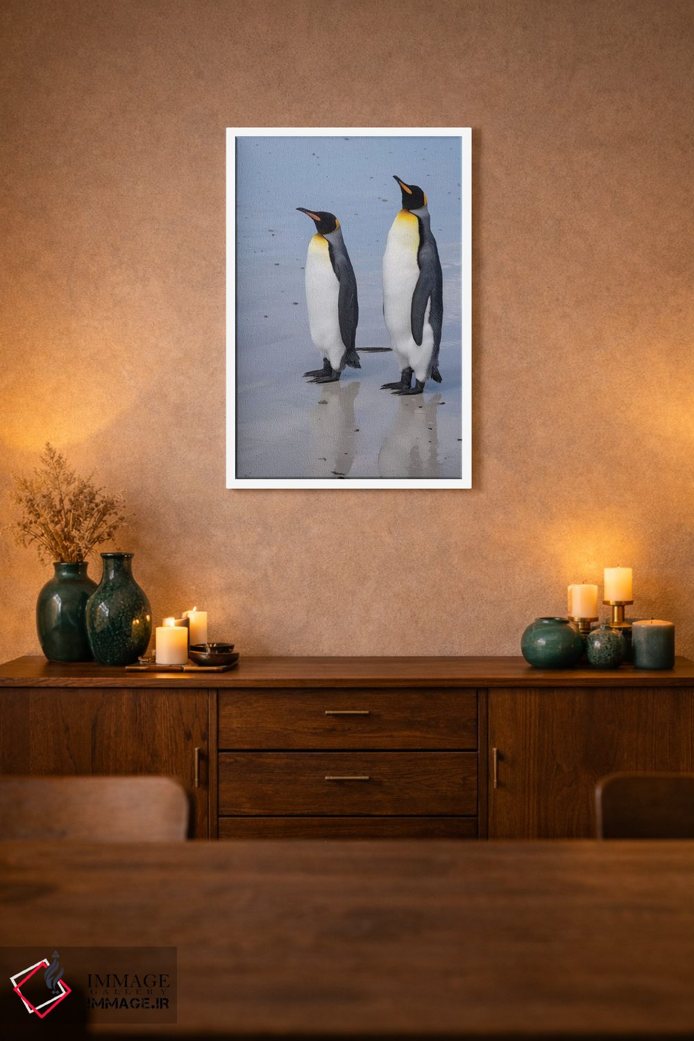 تابلو دکوراتیو Aptenodytes patagonica, on a white sandy beach.,پرتره دو… اثر سرجیو پیتامیتز - D1W