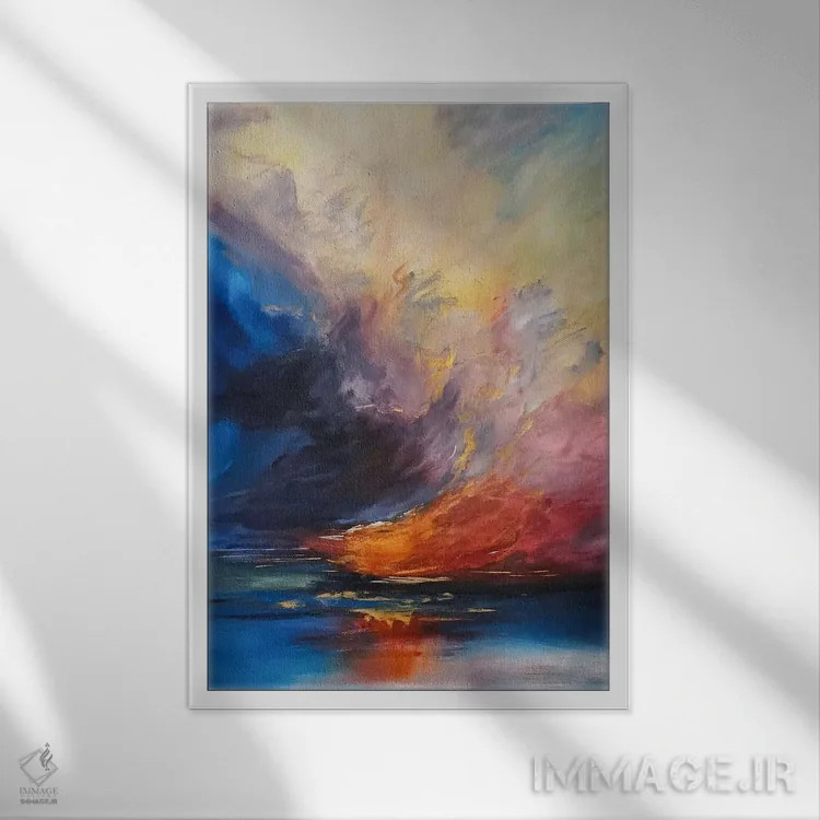 تابلو انتزاعی شعله طبیعت اثر سوفیا کوهن - نمای قابدار سفید