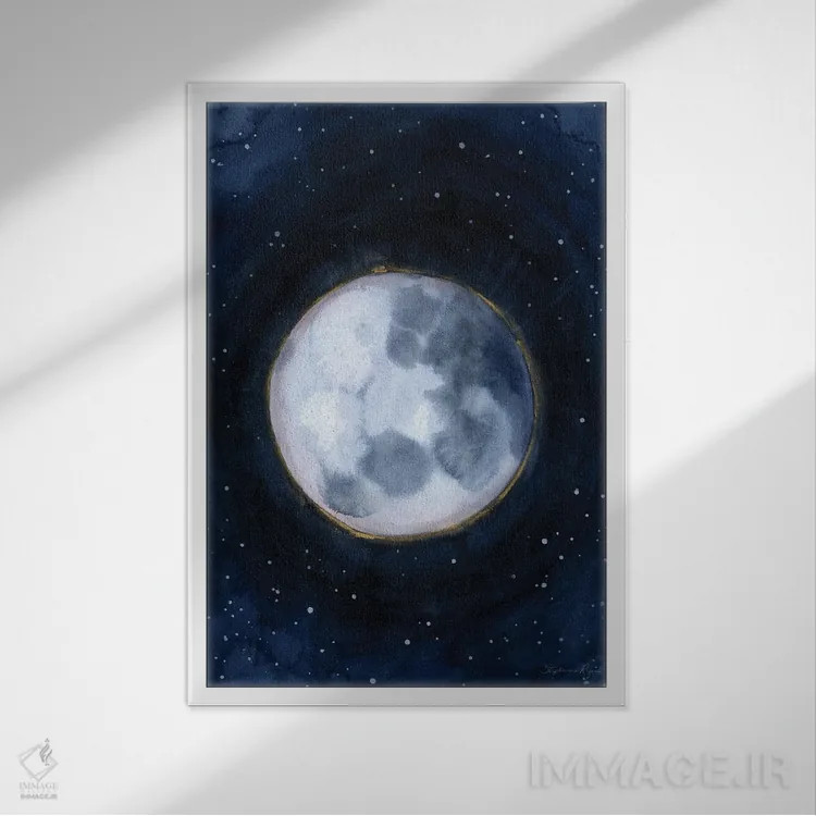 تابلو انتزاعی ماه آسمانی ۱۳ اثر استفانی رایان - نمای قابدار سفید
