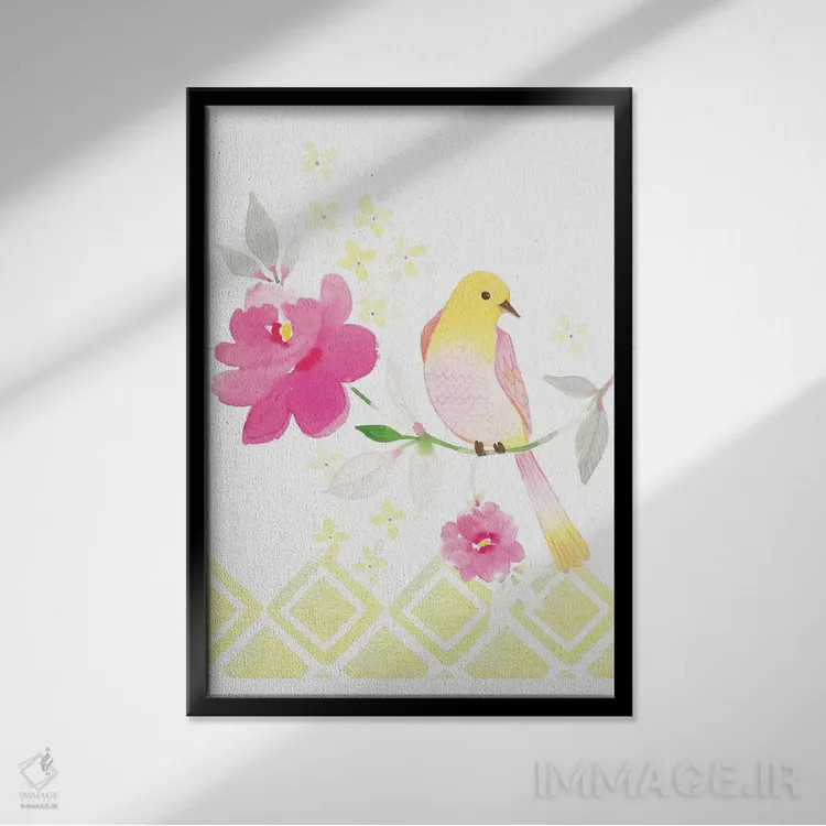 تابلو دکوراتیو پرنده ای روی شاخه اثر استفانی رایان - نمای قابدار مشکی
