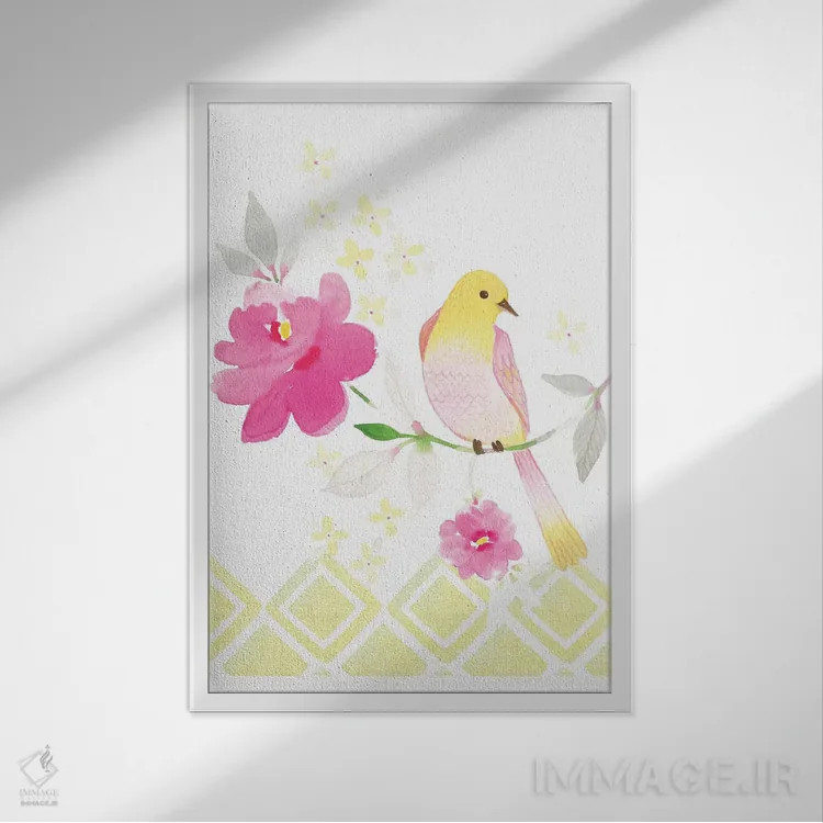 تابلو دکوراتیو پرنده ای روی شاخه اثر استفانی رایان - نمای قابدار سفید