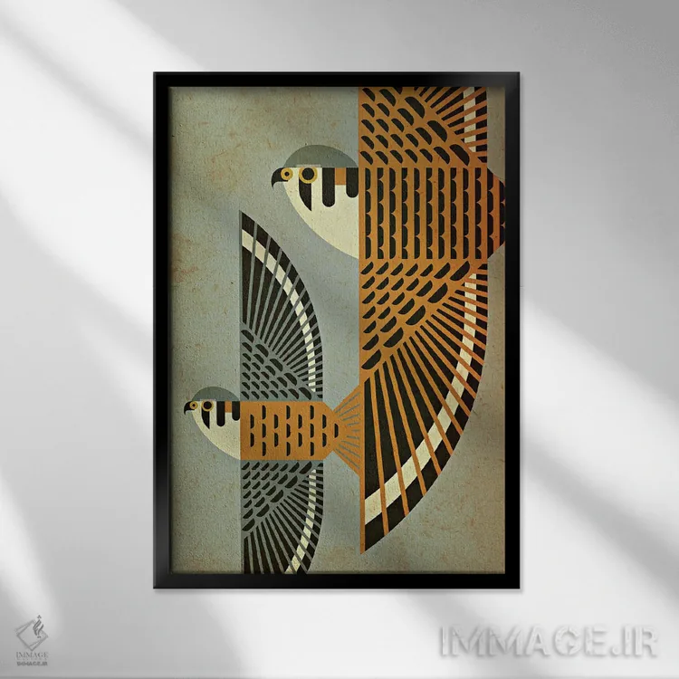 تابلو مدرن یک جفت پرنده دلیجه در حال پرواز اثر اسکات پارتریج - نمای قابدار مشکی