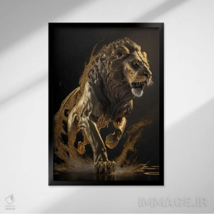 تابلو دکوراتیو Lion,برتری، شیر اثر اسپیس اسکیپز - نمای قابدار مشکی