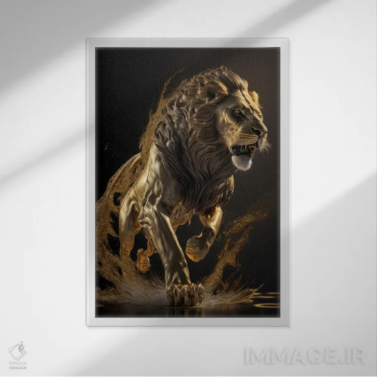 تابلو دکوراتیو Lion,برتری، شیر اثر اسپیس اسکیپز - نمای قابدار سفید