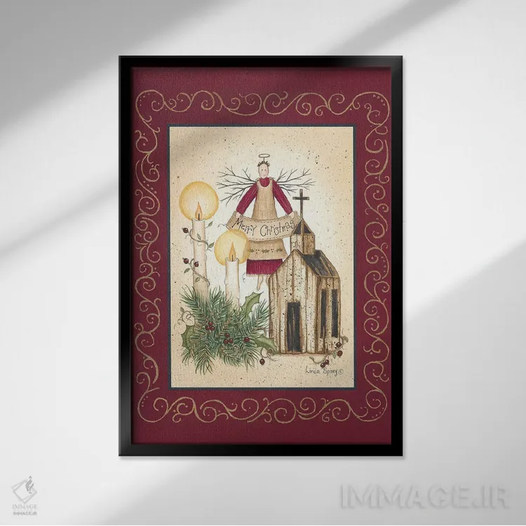 تابلو دکوراتیو فرشته کریسمس مبارک اثر لیندا اسپایوی - نمای قابدار مشکی