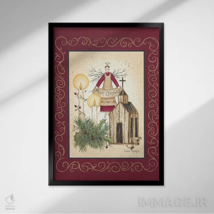تابلو دکوراتیو فرشته کریسمس مبارک اثر لیندا اسپایوی - نمای قابدار مشکی