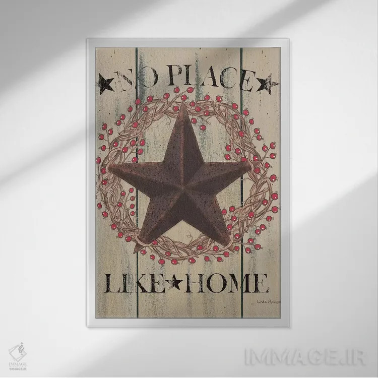 تابلو مدرن حلقه گل هیچ جا مثل خانه نمی شود اثر لیندا اسپایوی - نمای قابدار سفید