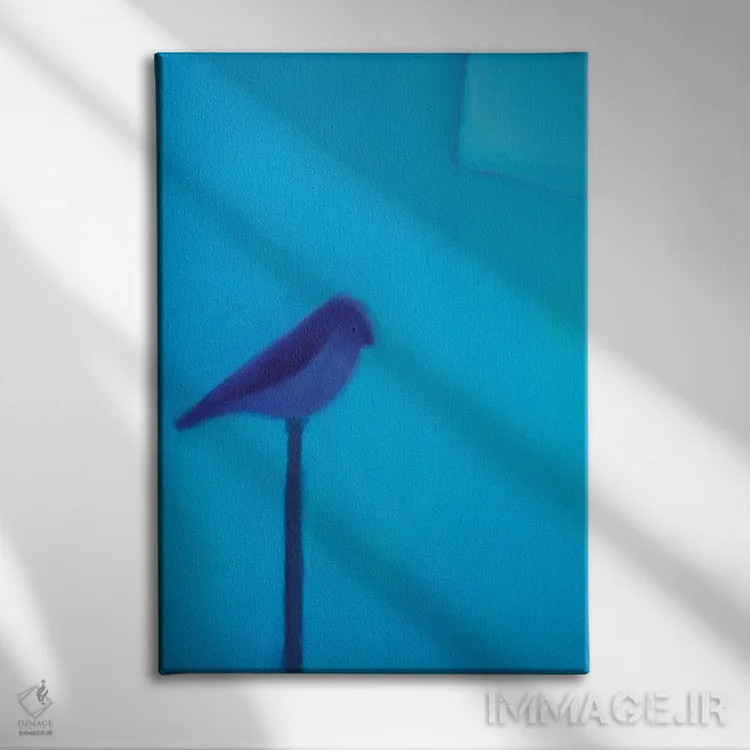 تابلو دکوراتیو پرنده آبی اثر اندرو اسکوایر - نمای روبهرو روی دیوار