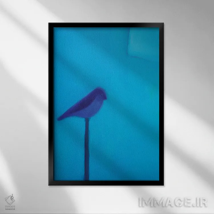 تابلو دکوراتیو پرنده آبی اثر اندرو اسکوایر - نمای قابدار مشکی