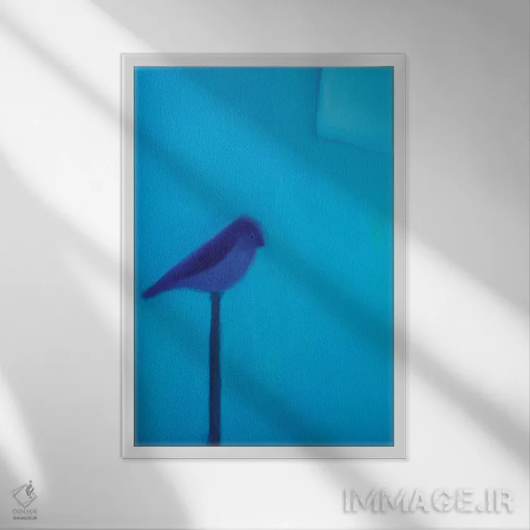 تابلو دکوراتیو پرنده آبی اثر اندرو اسکوایر - نمای قابدار سفید