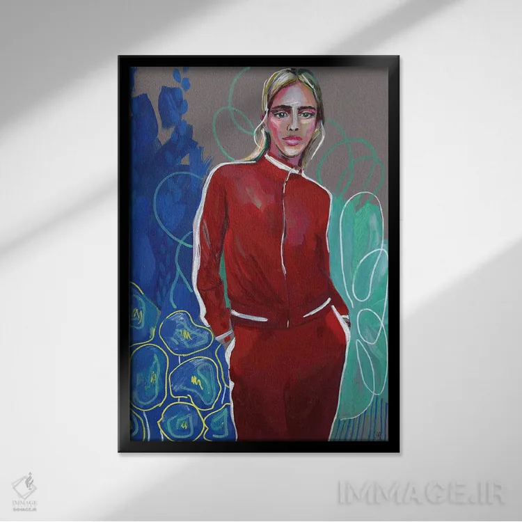 تابلو دکوراتیو دختر با ژاکت قرمز اثر ساشا رابینسون - نمای قابدار مشکی