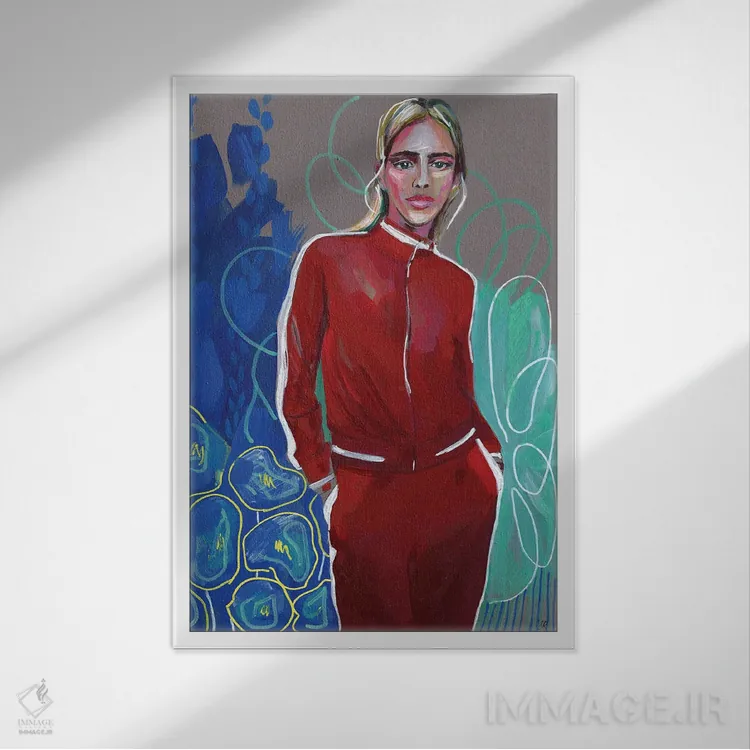 تابلو دکوراتیو دختر با ژاکت قرمز اثر ساشا رابینسون - نمای قابدار سفید
